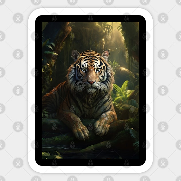 Tiger in the Water Sticker by Rafael Pando